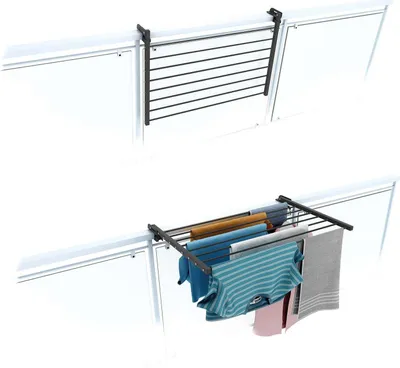 Immagine prodotto di Foxydry Duo, stendibiancheria da balcone, stendibiancheria da balcone, stendibiancheria da balcone, pieghevole, robusto stendino da esterno in acciaio inox e alluminio, per terrazze, balconi e ringhiere - antracite 82 cm