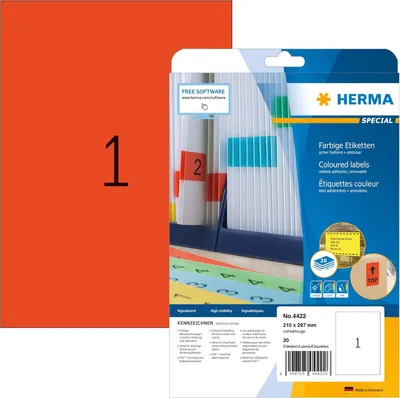 Produktbild von Etiketten A4 rot 210x297 mm Papier matt 20 St.
