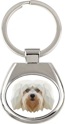 Image de Bichon havanais, Bichon Havanais, Bichón Habanero - porte-clés géométrique avec photo et inscription Art-Dog