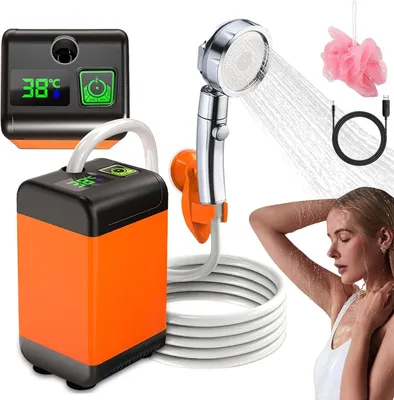 Produktbild von 7800-mAh-Camping-Duschset, wiederaufladbare elektrische Duschpumpe, 12-V-Campingdusche mit intelligenter Temperaturanzeige und einstellbarem Wasserdruck, Pumpe für Campingdusche