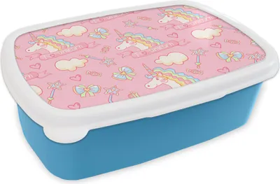Produktbild von KitchenYeah® Lunchbox Brotzeit Brotdose 17x11 cm Einhorn - Rosa - Muster - Kind Kinder Brotzeitdose - Lunch - Kunststoff  - Brotbüchse - Sandwichbox - Lunchbox für Kinder