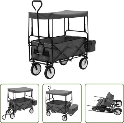 Produktbild von The Living Store Klappbarer Handwagen mit Sonnendach Stahl Grau
