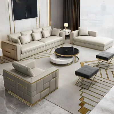 Productafbeelding van Driepersoonsbank, gestoffeerde designbank, moderne driezitter, bank met liggedeelte, chaise longue