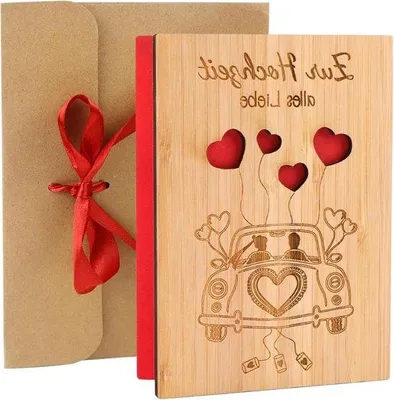 Produktbild von Hochzeitskarte Holz 11x15cm Umschlag Geldgeschenkkarte