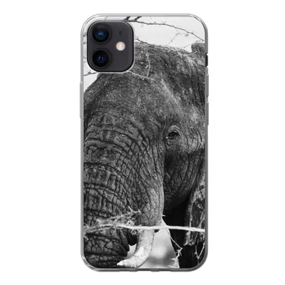 Produktbild von MuchoWow® Handyhülle Schutzhülle Hülle für iPhone 12 mini Elefant - Tiere - Äste - Natur - Schwarz und weiß Silikon Softcase Handy Hülle - Bild