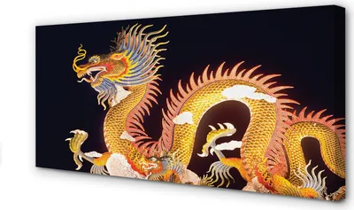 Produktbild von Leinwandbild 140x70 Wandkunst Goldene Japanische Drachen