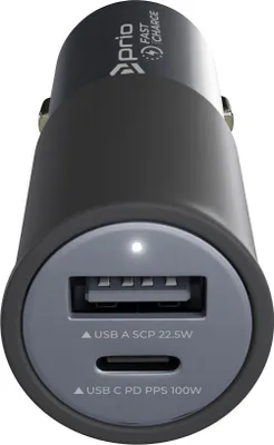 Produktbild von prio Fast Charge Autoladegerät 100W PD (USB C) + 22,5W (USB A) schwarz
