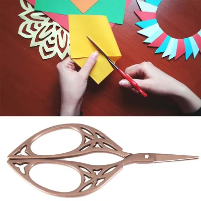 Obrázek produktu pro Vintage nůžky s kreativním vzorem listů, nerezová ocel, nůžky pro domácnost a vyšívání (světle hnědé)