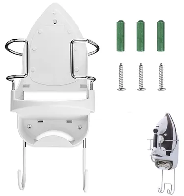Imagen del producto de Soporte para tabla de planchar - Soporte de pared - Resistente al calor - Con guía para cable y ganchos - 36 x 15,5 x 13 cm