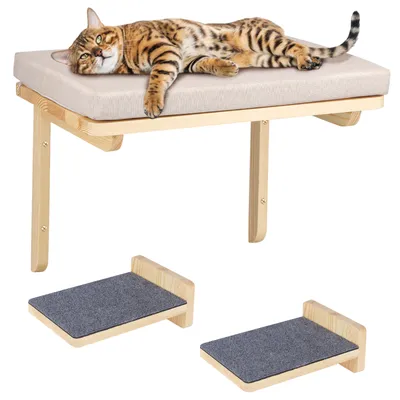 Produktbild von Set 3-teilig Katzen Kletterwand Wandkratzbaum Katzenplattform mit Kissen Katzenbett für Wandmontage Katzenwand