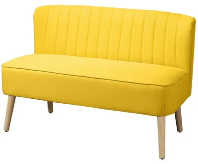 Produktbild von Polstersofa Couch, 2-Sitzer Sofa mit Federkern, Leinenbezug Massivholzbeine, Gelb | 20 cm Polsterung | bis 220 kg | 117 x 56,5 x 77 cm