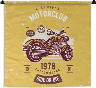 Produktbild von MuchoWow® Wandteppich Wandbehang Motorrad - Gelb - Retro 150x150 cm Tapisserie Dekoration Wandtuch - Wohnaccessoires - Modernes