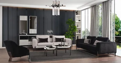 Image de Salon Canapé 3+3+1 places Designer Fauteuil noir de luxe 3pcs JVmoebel