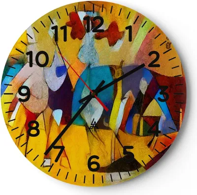 Produktbild von Wanduhr - Rund - Glasuhr - Abstraktion modern - 30x30cm - Schleichendes Uhrwerk - Lautlos - zum Aufhängen bereit - Dekoration Modern - Wanddekoration aus Glas - C4AR30x30-3455
