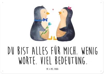 Produktbild von Mr. & Mrs. Panda tafel Pinguin Pärchen DIN A4 - Weiß - Geschenk, Magnetschild, Schild, Hochzeitstag, Blechschild, Wandbild, Hochzeit, Liebe, Dekoschild