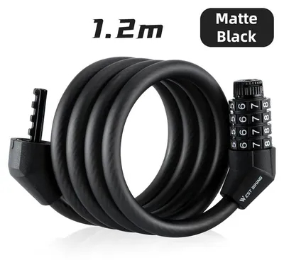Immagine prodotto di Lucchetto per bicicletta - Lucchetto a cavo con codice numerico - Combinazione a 4 cifre - Catena in acciaio da 1,2 m - Impermeabile - Protezione contro il furto - Nero opaco