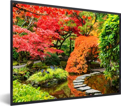 Produktbild von MuchoWow® Gerahmtes Poster Bäume - Japanisch - Steine - Weg - Natur 40x30 cm - Poster mit Schwarzem Bilderrahmen Wandposter Rahmen Foto Bilder - Kunstposter - Wanddekorationen