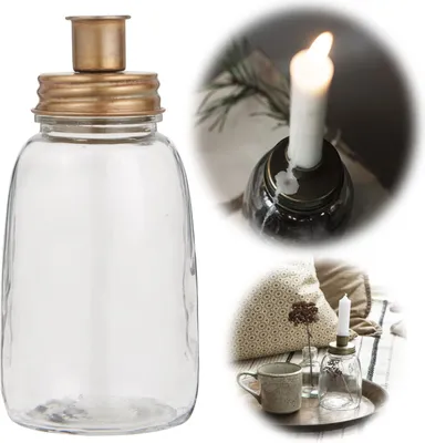 Produktbild von LS-LebenStil Glas Kerzenständer 17cm Gold Kerzenhalter Kerzenleuchter Kerzenhalter Aufsatz für Stabkerzen und Deko Vase Väschen Advent Weihnachten