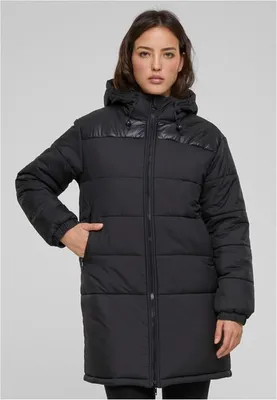 Image de Urban Classics Ladies Hooded Mixed Puffer Coat noir - S
