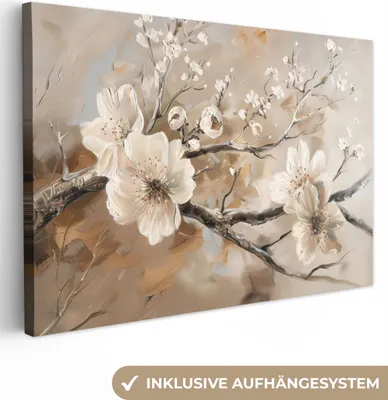 Produktbild von MuchoWow® - Leinwandbilder - Blumen - Natur - Weiß - Blüte - Abstrakt, Wandbild, Wanddeko Bilder Wohnzimmer, 60x40cm
