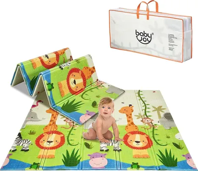 Produktbild von GOPLUS Baby Spielmatte doppelseitig, Krabbelnmatte faltbar, wasserabweisende und rutschfeste Spielmatte, aus ungiftig XPE, Babymatte