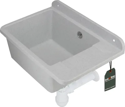Produktbild von KOTARBAU® Ausgussbecken aus Polystyrol 50,5 x 34,5 x 18,5 cm Waschbecken Grau Spülbecken mit Stöpsel, Siphon und Montageset Waschküche Möbel Handwaschbecken Becken inkl. Ablaufgarnitur und Schrauben
