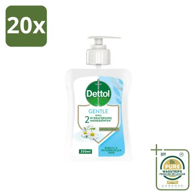 Immagine prodotto di 20 confezioni di sapone liquido per le mani Dettol, delicato, con camomilla e fiori di cotone, 250 ml, confezione risparmio, 20 pezzi