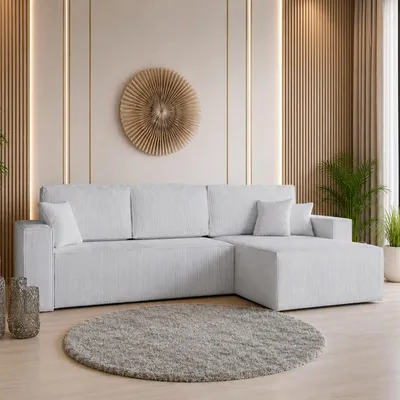 Produktbild von Ecksofa mit Schlaffunktion & Bettkasten - Cordstoff Sofa, Cordstoff Eckcouch
