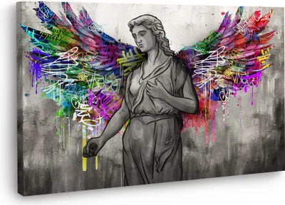 Produktbild von Graffiti Street Art Engel mit Flügeln Wandbild Leinwandbild Kunstdruck XL Wanddeko: 90x60x2cm