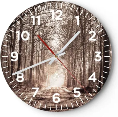 Produktbild von Wanduhr - Rund - Glasuhr - Wald Straße Baum - 40x40cm - Schleichendes Uhrwerk - Lautlos - zum Aufhängen bereit - Dekoration Modern - Wanddekoration aus Glas - C4AR40x40-3620