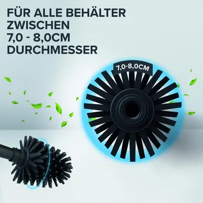 Produktbild von ovimar Ersatzbürste Lindoya| Set aus 1 Stiel und 2 Bürstenköpfe | schwarz | Griff in Edelstahl | Klobürste mit Silikon Bürstenkopf | Toilettenbürste mit wechselbarem Bürstenkopf