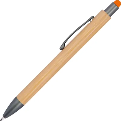 Produktbild von 10 Touchpen Holzkugelschreiber aus Bambus / Stylusfarbe: orange