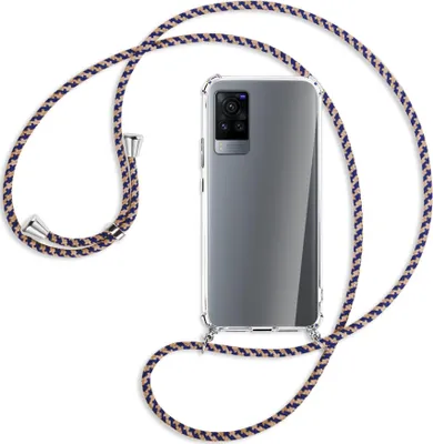 Produktbild von Handykette Backcover-Schutzhülle mit Band (Metall silberfarben) für vivo X60 Pro - blau+beige