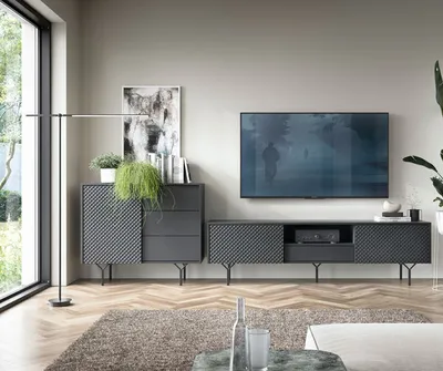 Produktbild von Wohnzimmer-Set Wohnwand Raven 2-teilig schwarz mit 3D-Optik