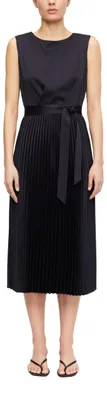 Produktbild von Comma Damen Kleid – Satin, Plissee, Midi, ärmellos, Bindegürtel