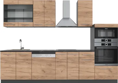 Produktbild von Vicco Küchenzeile Fame-Line, 300 cm mit Hochschrank, ohne Arbeitsplatte, Goldkraft Eiche/Anthrazit