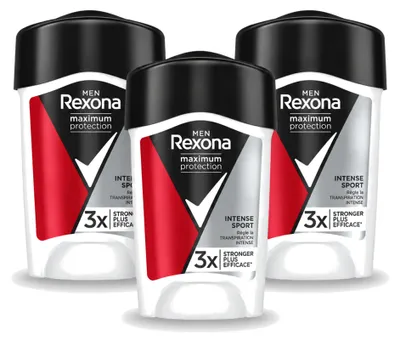 Productafbeelding van 3 x Rexona Men Maximum Protection Intense Sport antitranspirant stick, 45 ml - voordeelverpakking - 3 stuks