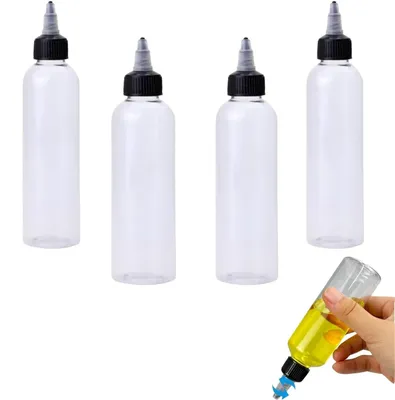 4 Kunststoff-Squeeze-Flaschen 100 ml mit Ago-Spitze, Öl-Dispenser