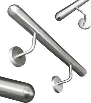 Produktbild von Wandhandlauf Edelstahl 800 mm, geschliffen, 42,4 mm Durchmesser mit Rundabschluss