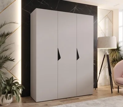 Produktbild von Dreitüriger Kleiderschrank 150 cm AMARIS 1 - Kaschmir / schwarze Griffe