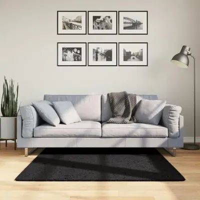 Produktbild von Oviedo Teppich Kurzflor Schwarz 120x120 cm - Weicher Wohnzimmerteppich aus Polyester, moderner Kuschelteppich für Schlafzimmer und Flur, geeignet für Fußbodenheizung