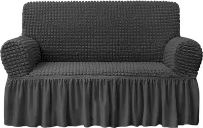 Produktbild von (2-Sitzer, dunkelgrau)Universal-Stretch-Sofa-Schonbezug mit Rock 1-teiliger Sofabezug