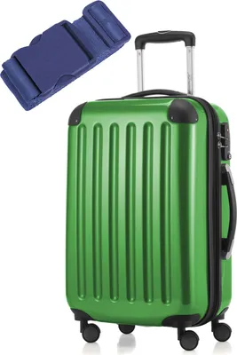 Immagine prodotto di Hauptstadtkoffer Alex - Valigia da cabina 55 cm + cinghia per valigia in regalo, trolley a espansione per bagaglio a mano 4 ruote, guscio rigido lucido, TSA, verde