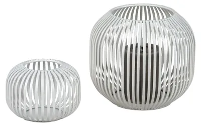 Produktbild von 2er Set Windlichter Wili Stäbe in Kugelform H. 10 + 18cm weiß aus Metall Formano
