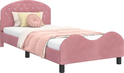 Produktbild von Kinderbettgestell mit Kopfteil Rosa 90 x 200 cm Samt