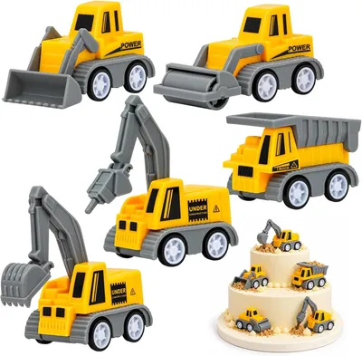 Productafbeelding van Intrekbare mini-graafmachine - Set van 5 - Taartdecoratie - Bouwplaats
