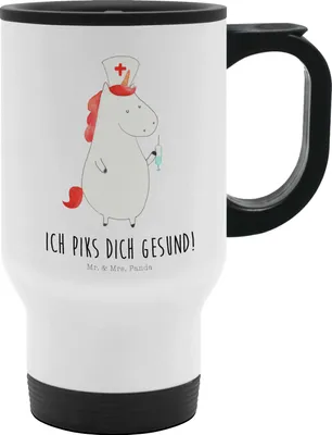 Produktbild von Mr. & Mrs. Panda Thermobecher Einhorn Krankenschwester - Weiß - Geschenk, To Go, Isolierbecher Edelstahl, Krankenpflegerin, Ärztin, Kaffeebecher, Becher, Krankenpfleger