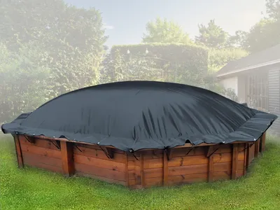 Produktbild von AirDeluxe® Aufblasbare achteckige Poolabdeckung (325cm x 325cm, Anthrazit RAL7016) MIT elektr. Luftpumpe, Poolplane aus LKW Plane 680 g/m² (1360g/m²) - stabile Winter Abdeckung