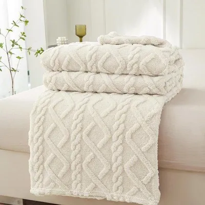 Zdjęcie produktu dla Ibenzoa® Miękki, pluszowy koc z polaru do sofy i łóżka, w kolorze kremowym, 220 x 240 cm – miękki i ciepły
