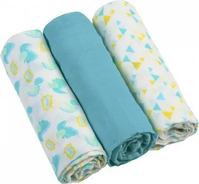 Zdjęcie produktu dla BabyOno Miękkie pieluszki muślinowe 3 sztuki - niebieskie
